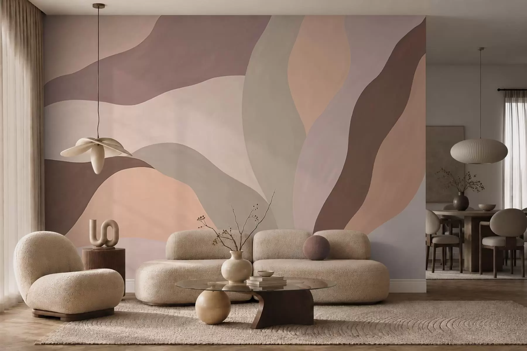 murales de pared Formas abstractas y fluidas en tonos pastel w05629