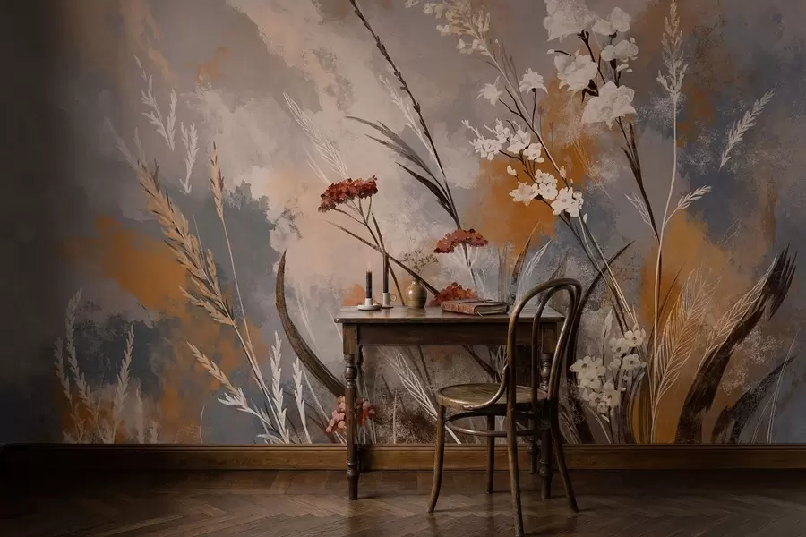 murales de pared Plantas de pradera en tonos naturales cálidos w05539