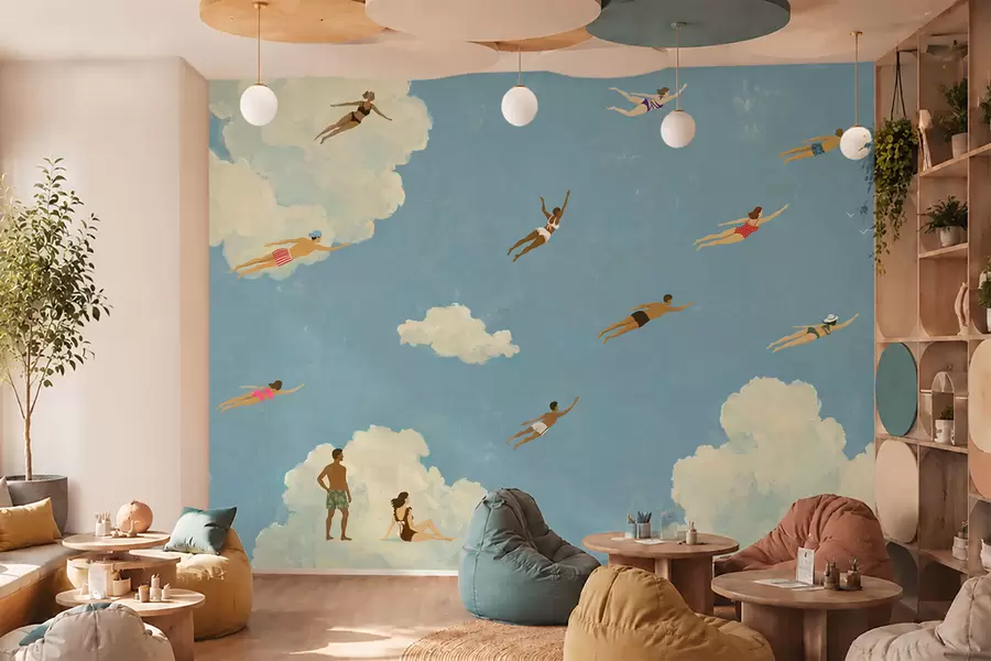 murales de pared Personas flotando entre las nubes en un cielo azul w05628