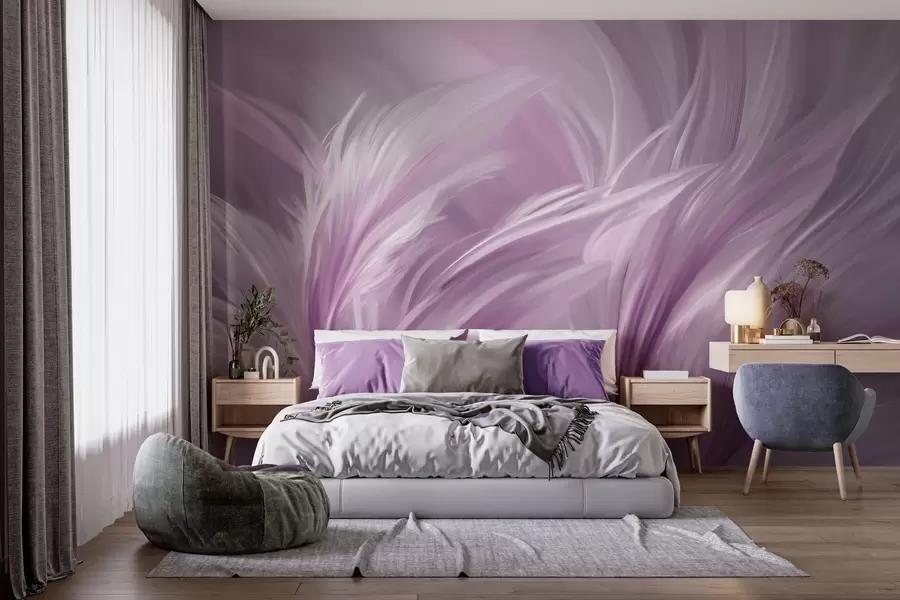 murales de pared Elegantes plumas en tonos morados w05658v2