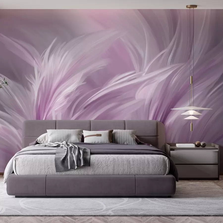 murales de pared Elegantes plumas en tonos morados w05658v2