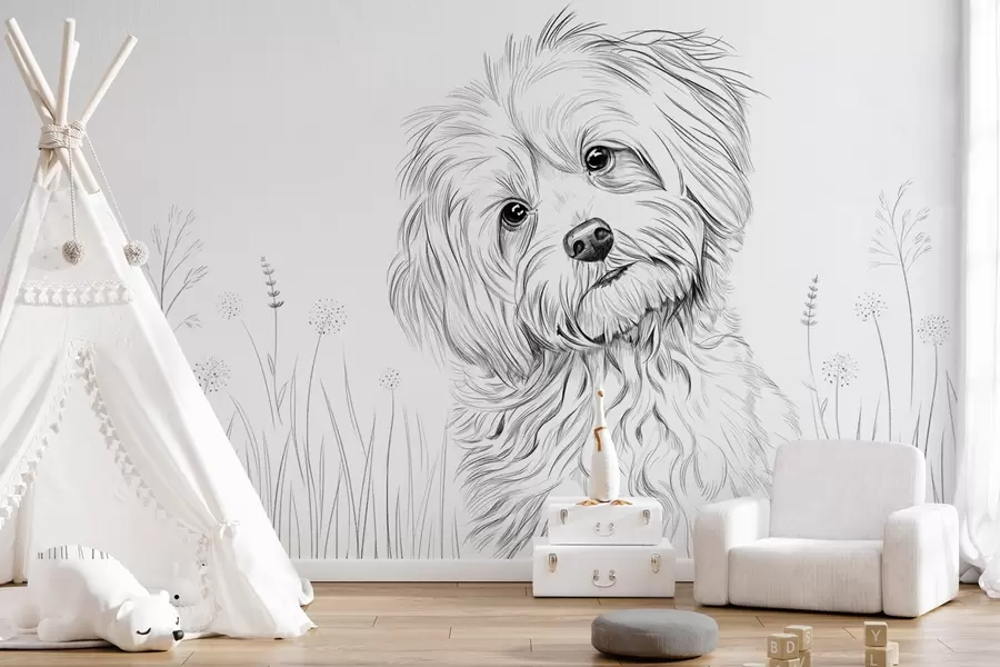 murales de pared Un bonito dibujo de un perro en la hierba w05656