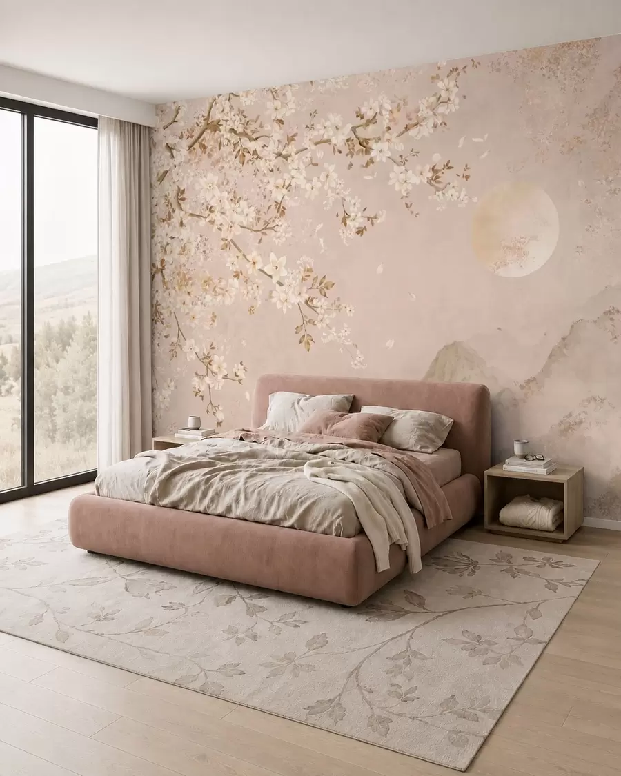 murales de pared Flores y luna pálida w05695