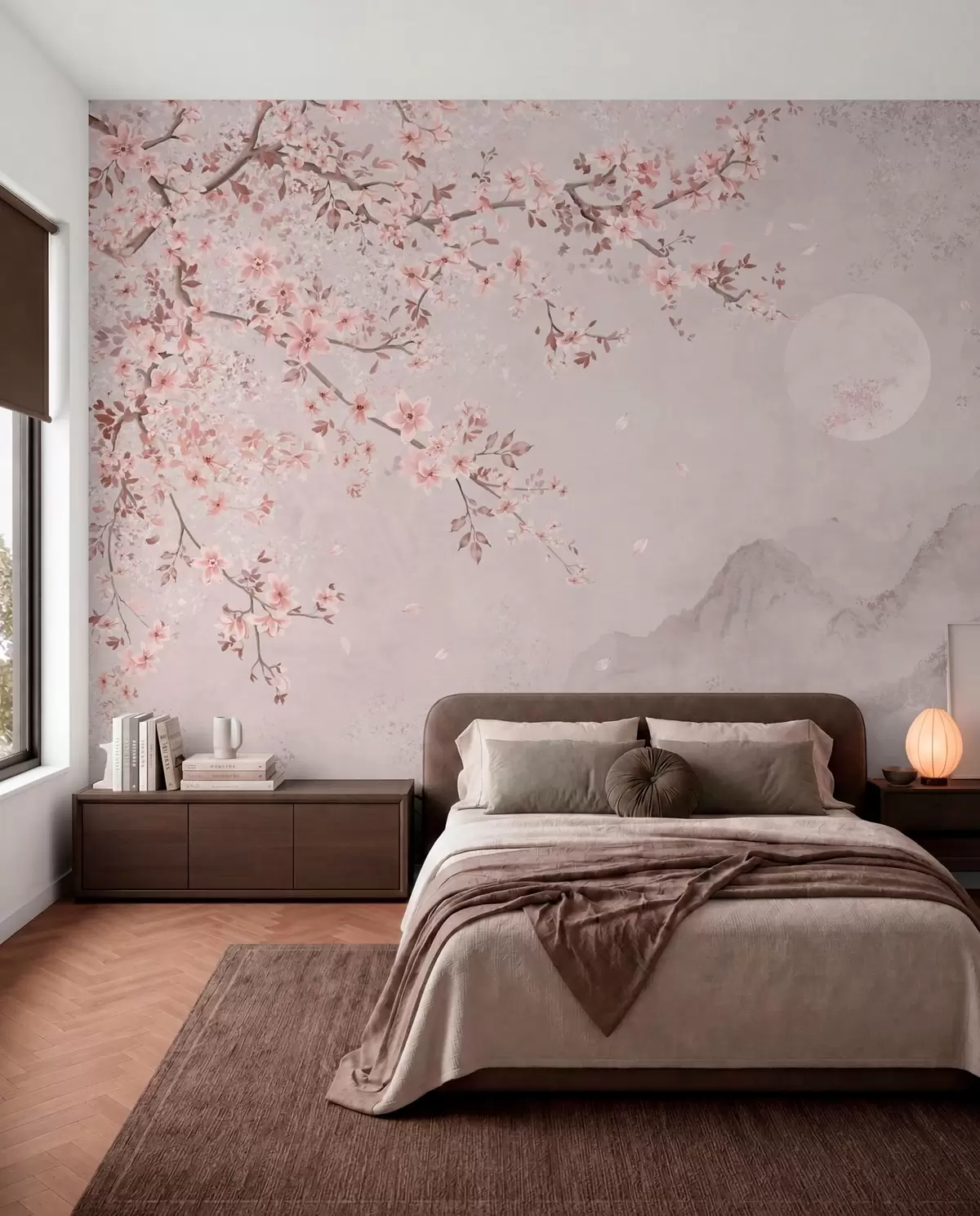 murales de pared Flores rosas y luna pálida w05695v1