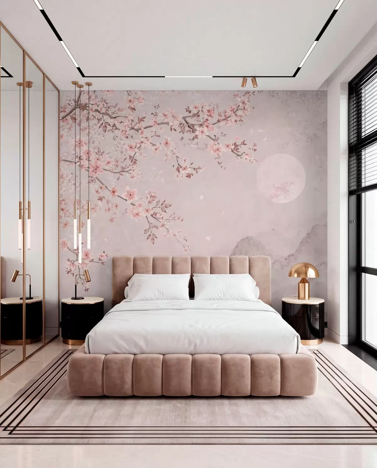 murales de pared Flores rosas y luna pálida w05695v1