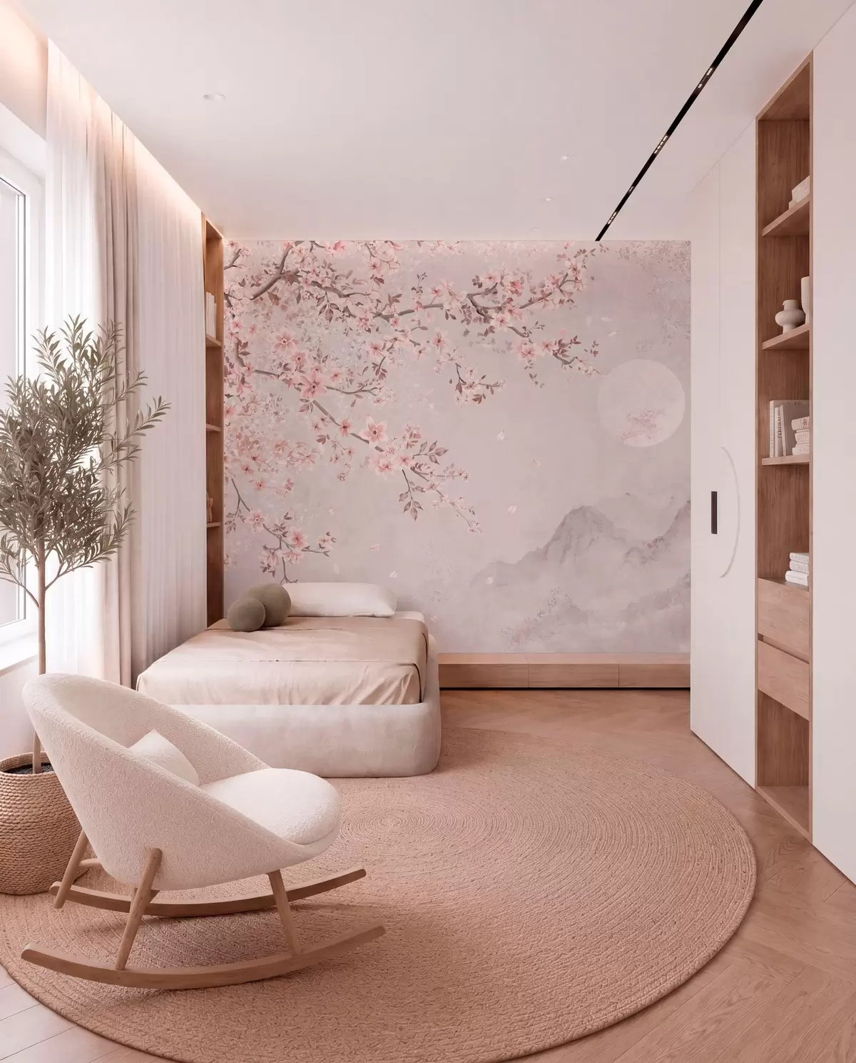 murales de pared Flores rosas y luna pálida w05695v1