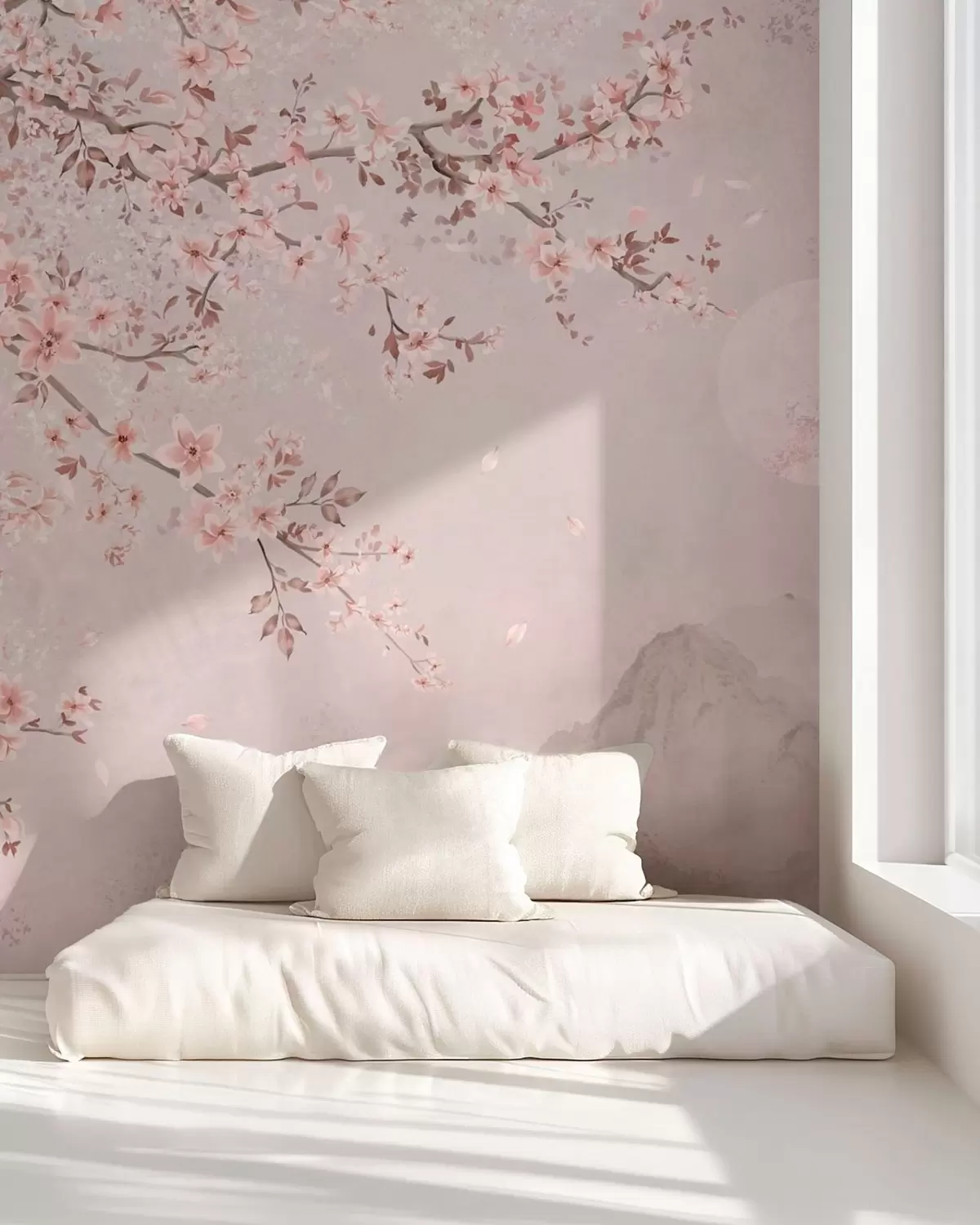murales de pared Flores rosas y luna pálida w05695v1