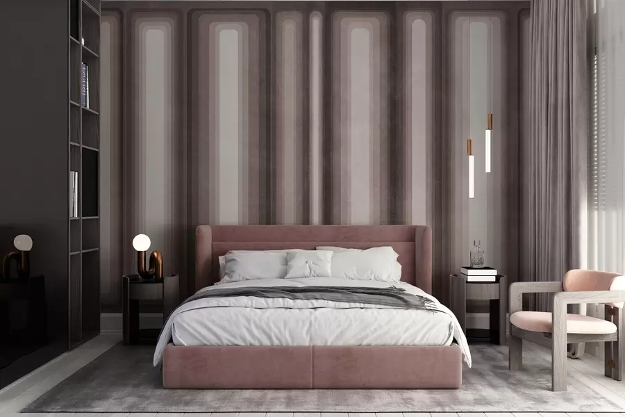 murales de pared Rectángulos verticales abstractos con bordes redondeados y textura, en tonos marrones apagados w09905v1