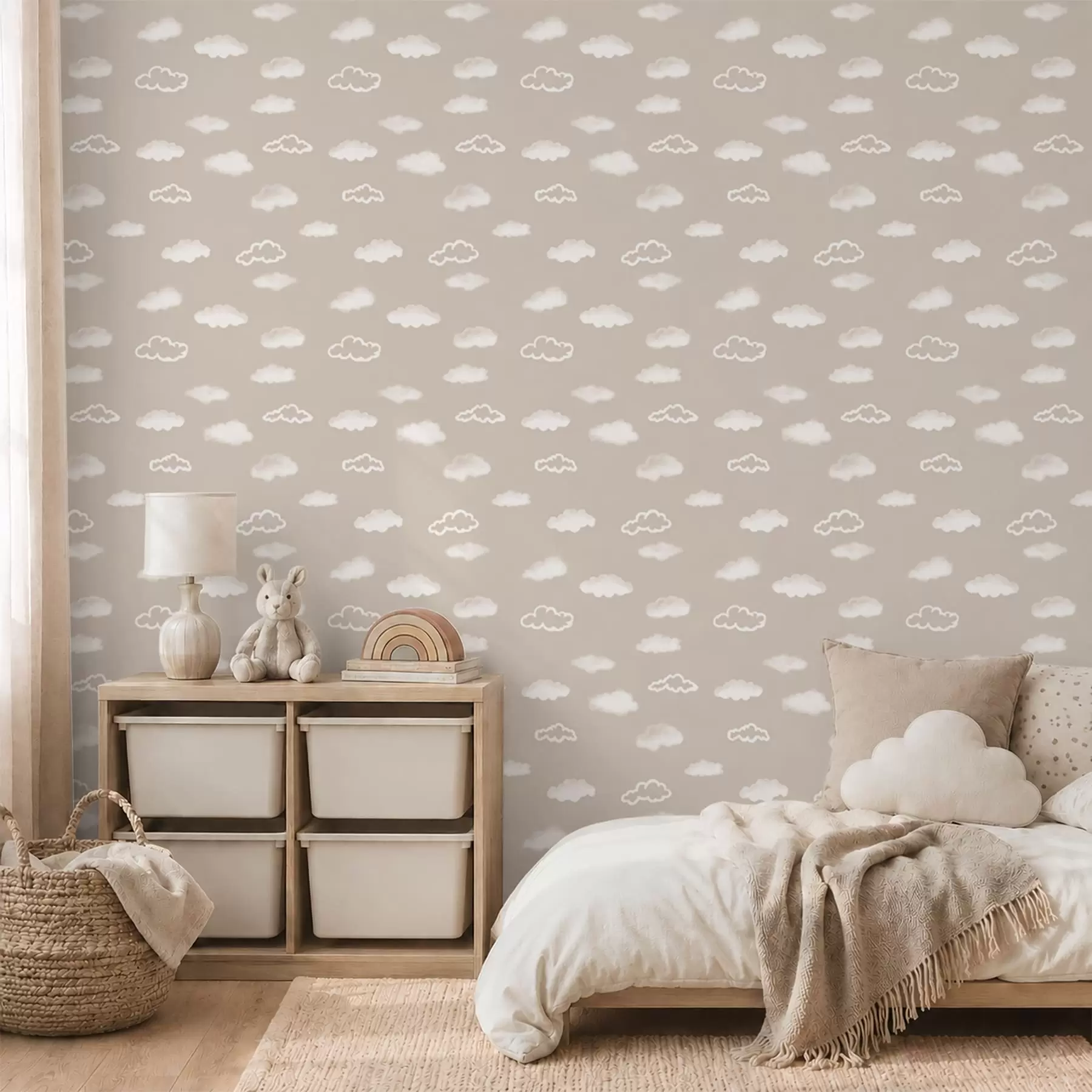 murales de pared Suaves nubes blancas sobre un fondo beige cálido a00442
