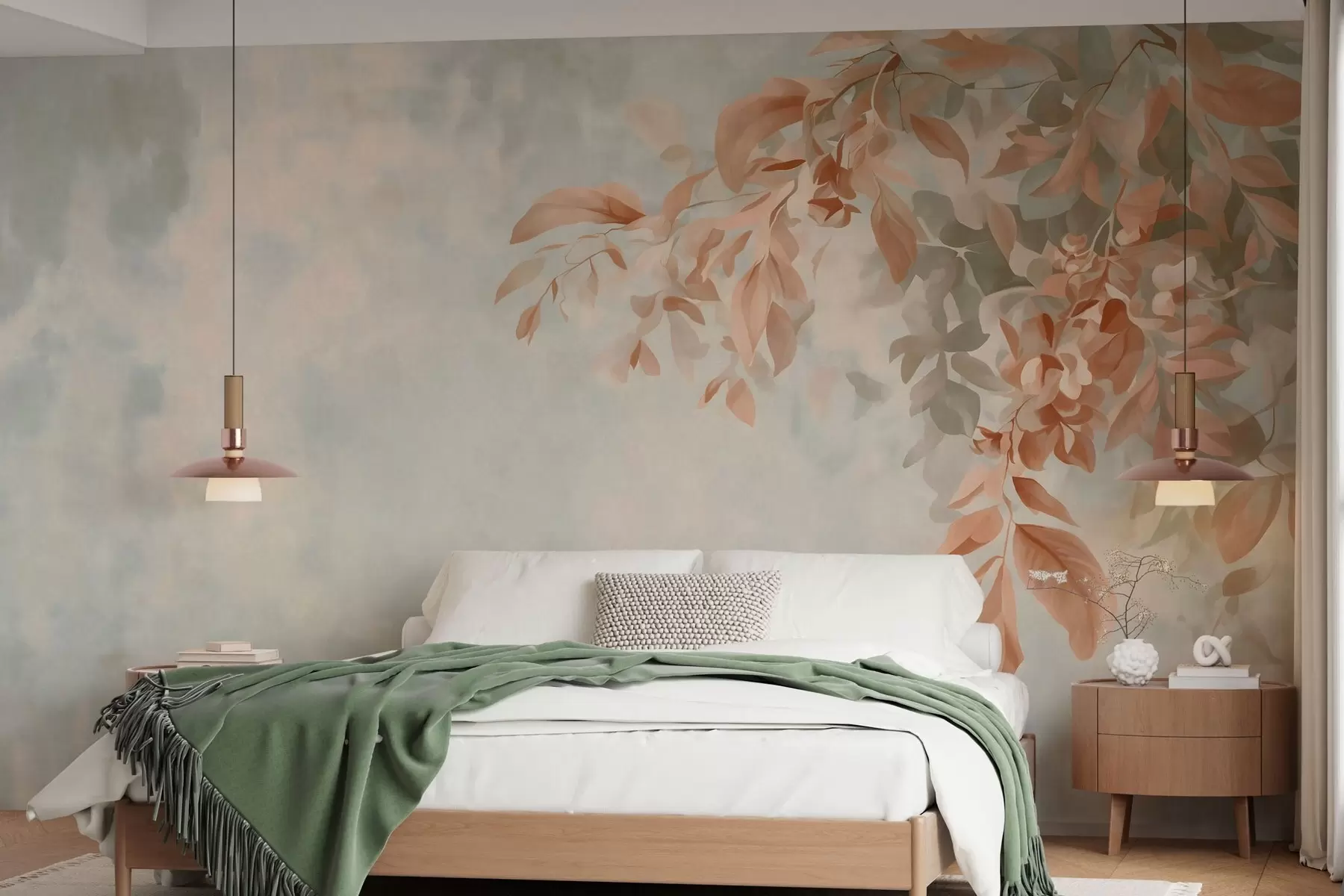 murales de pared ramas de árbol sobre un fondo retro variado w05385