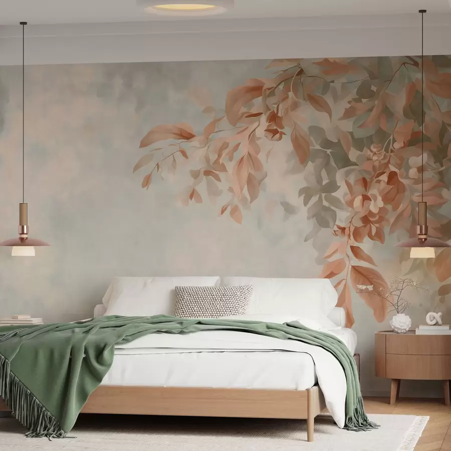 murales de pared ramas de árbol sobre un fondo retro variado w05385