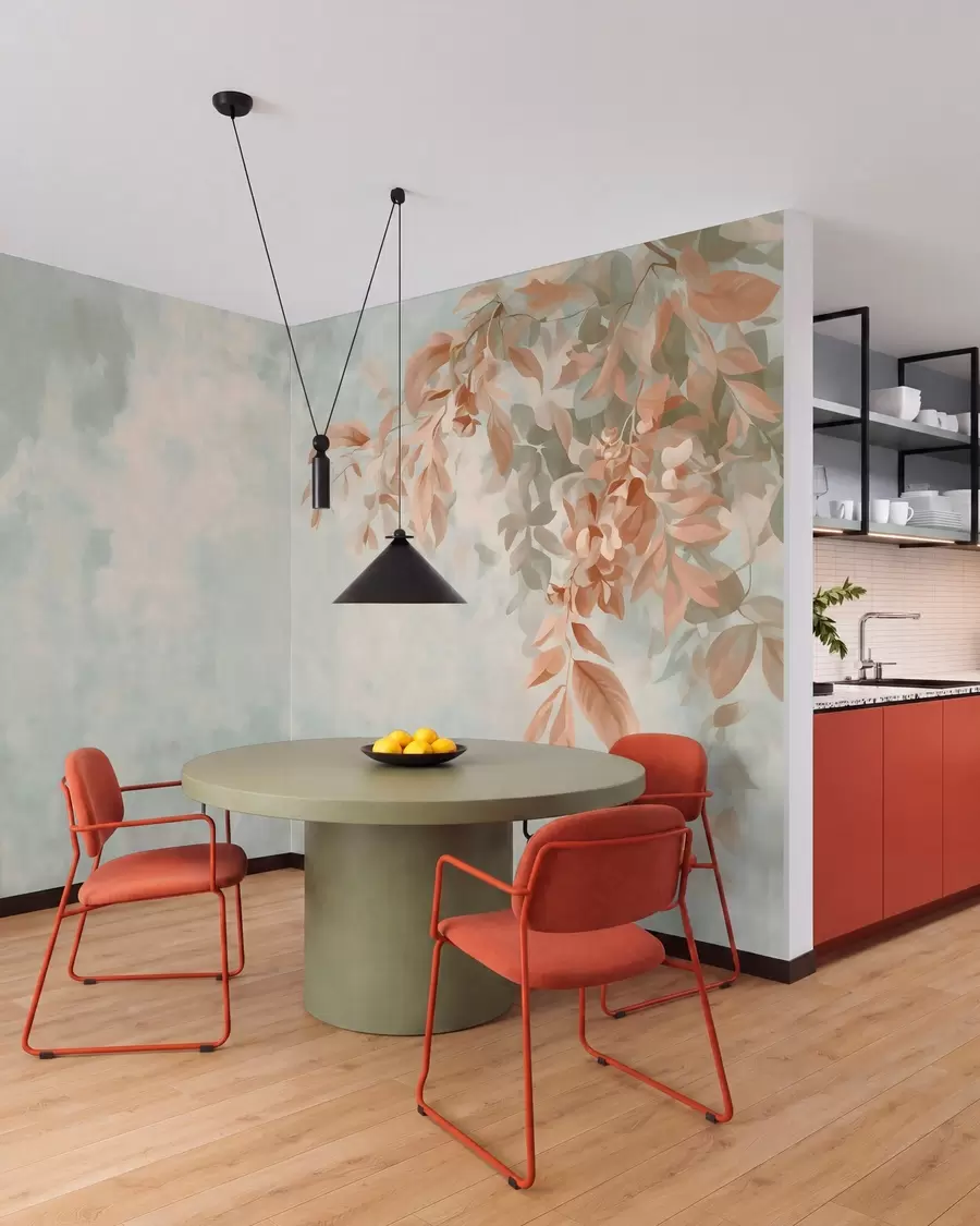 murales de pared ramas de árbol sobre un fondo retro variado w05385