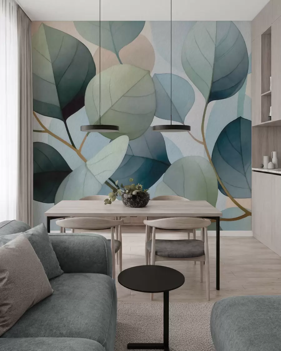 murales de pared Delicadas hojas de eucalipto pintadas en acuarela w09927