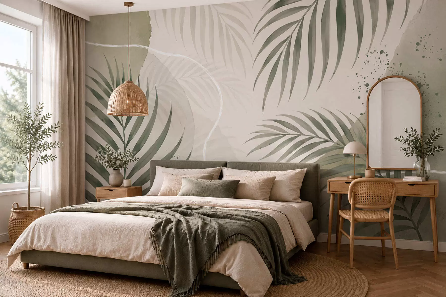murales de pared Hojas estilizadas sobre un fondo suave y neutro w05728