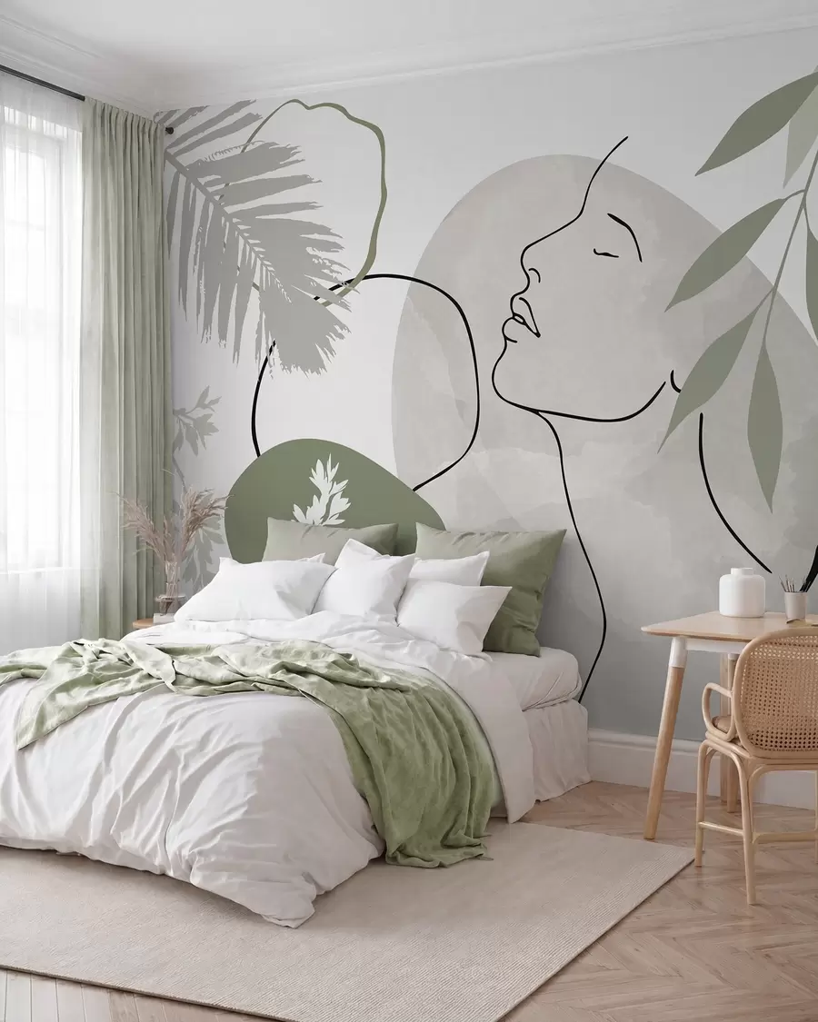 murales de pared Abstracción con vegetación y la silueta de un rostro w05776v1