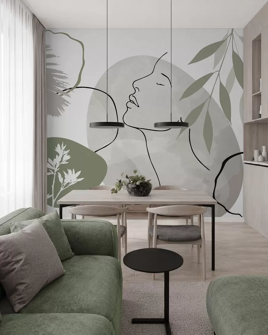murales de pared Abstracción con vegetación y la silueta de un rostro w05776v1