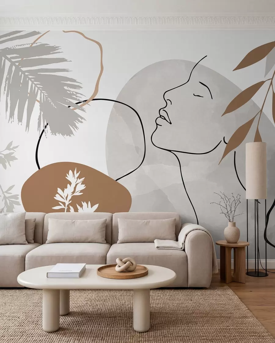murales de pared Abstracción con vegetación y la silueta de un rostro w05776