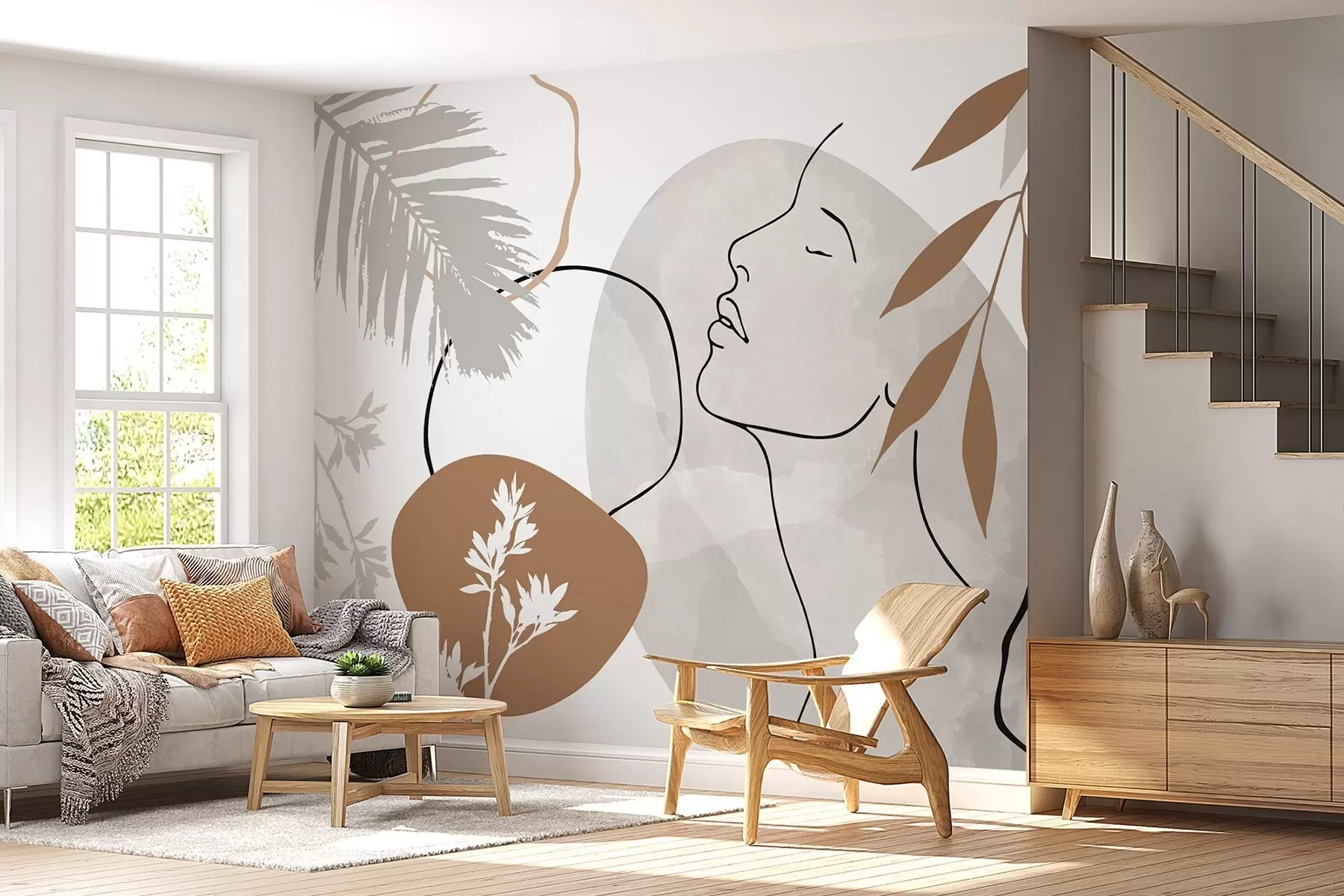 murales de pared Abstracción con vegetación y la silueta de un rostro w05776