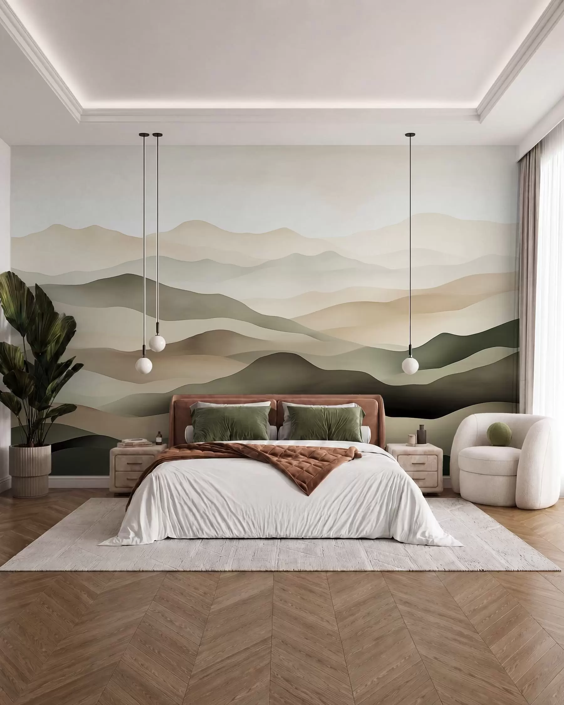 murales de pared Cumbres en oliva y arena w09971