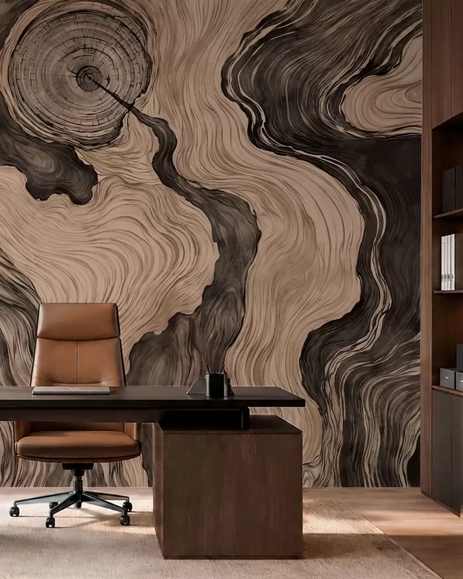 murales de pared Un motivo abstracto con un diseño lineal que imita la veta de la madera w05729