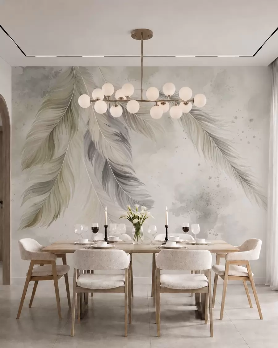 murales de pared Plumas de colores claros sobre un fondo suave de acuarela w05737v1
