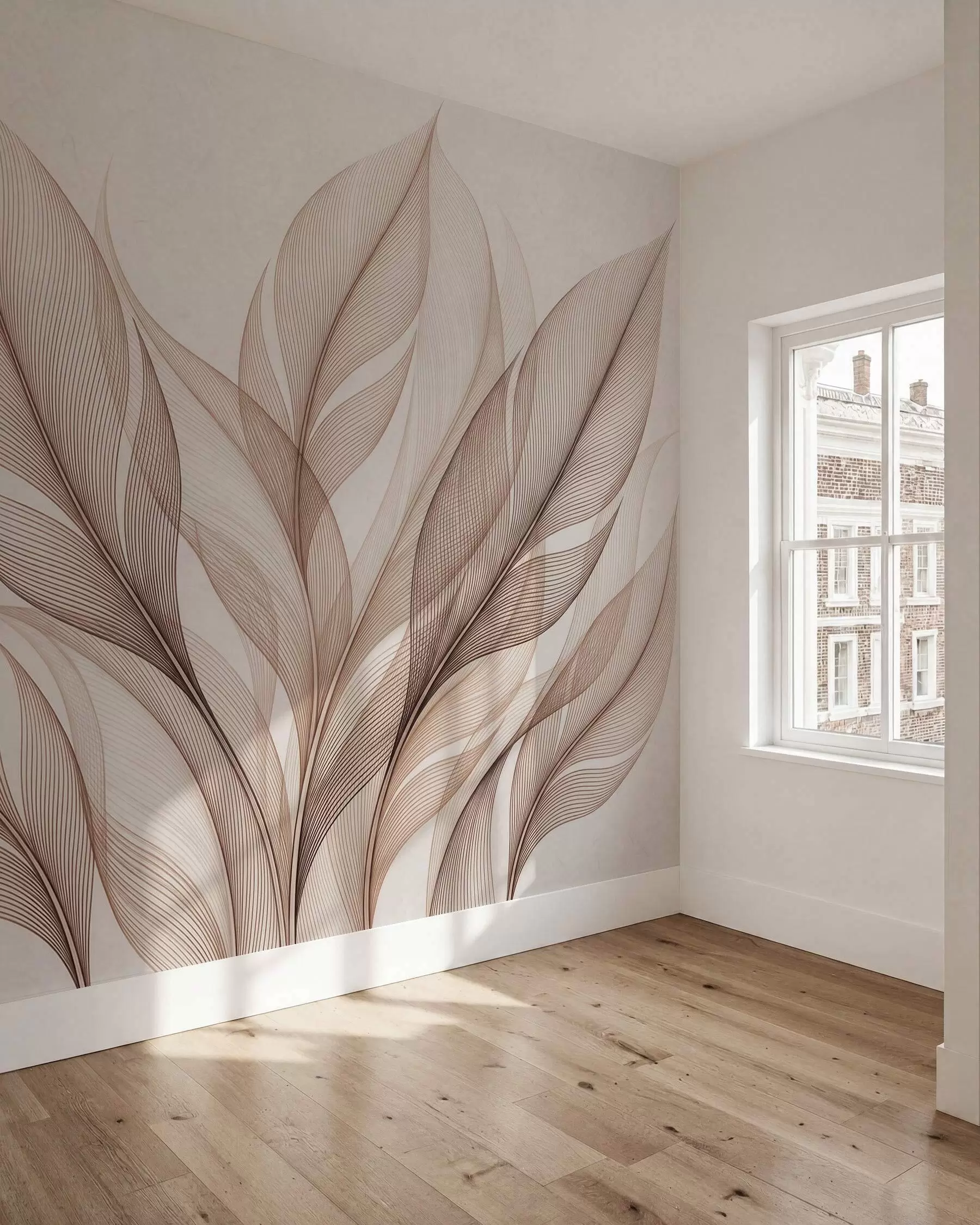 murales de pared Elegante composición botánica con grandes hojas estilizadas w09944