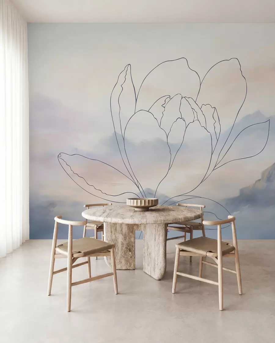 murales de pared Paisaje de montaña con la silueta de una flor w05788v1