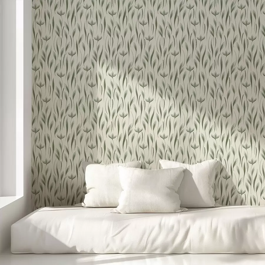 murales de pared Tallos con hojas verdes estilizados a01230v1