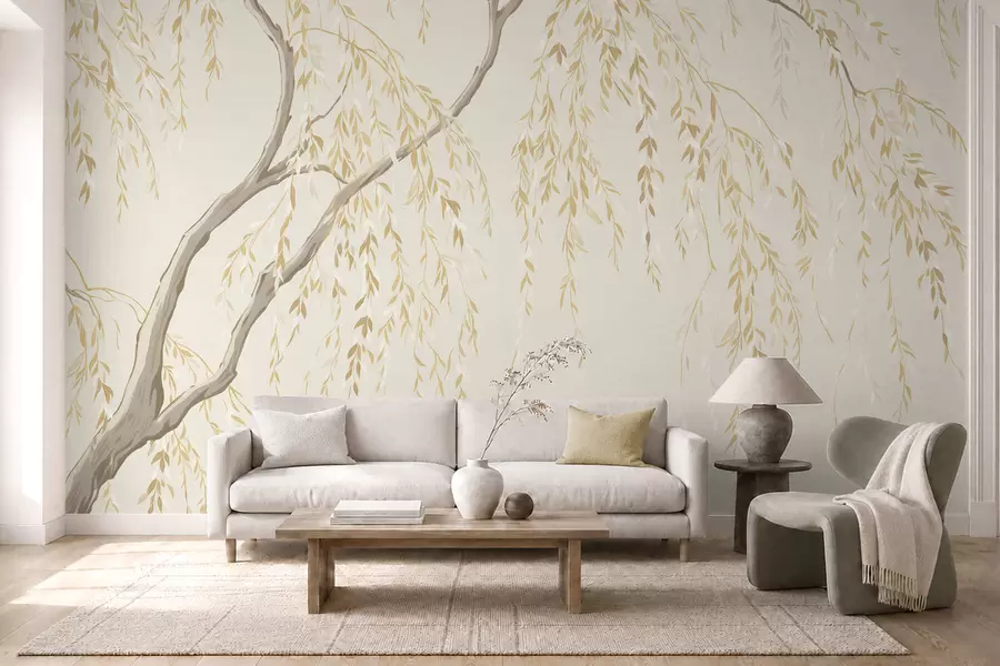 murales de pared Ramas colgantes en tonos beige claro w05812v1