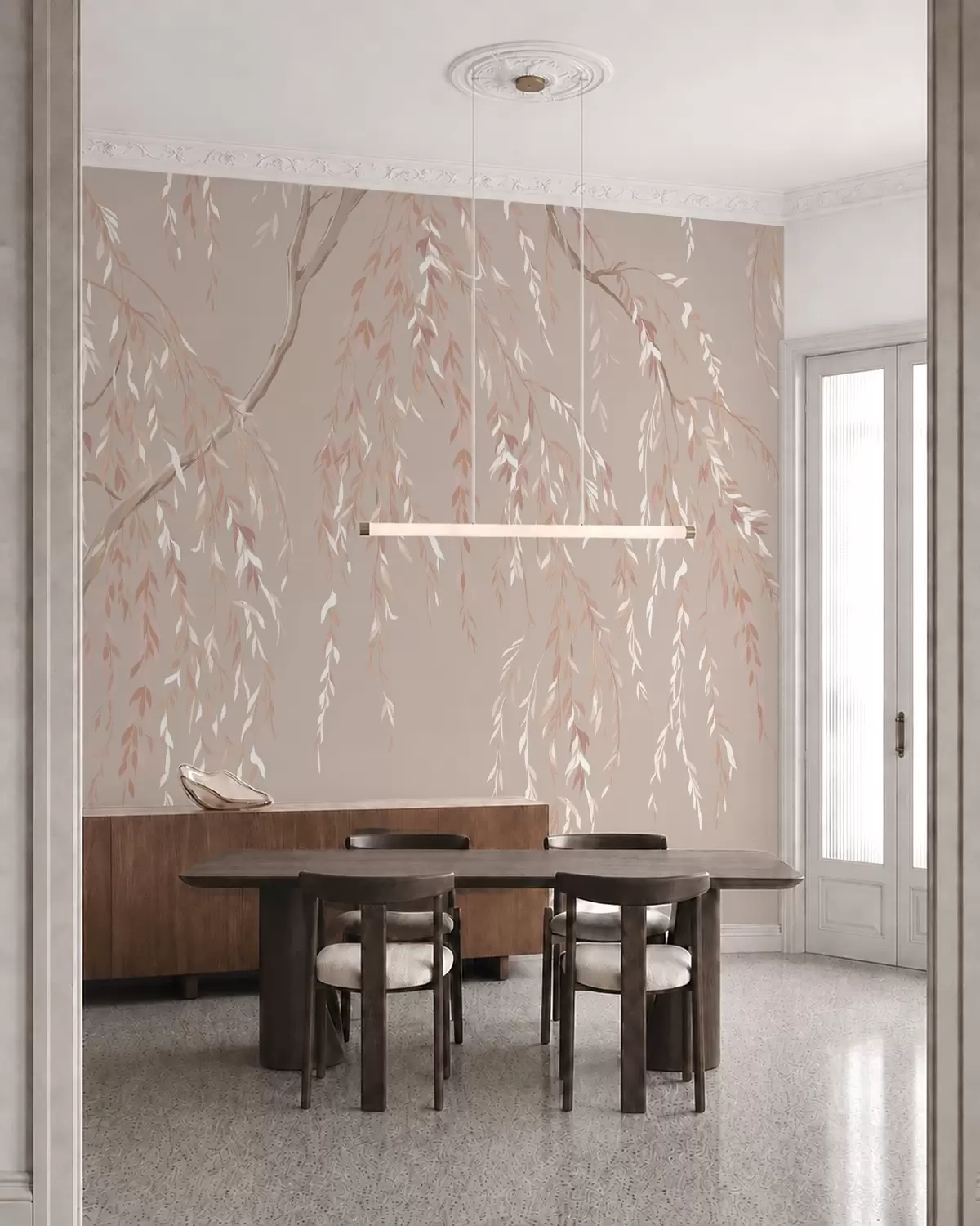 murales de pared Ramas de color rosa pálido con hojas claras w05812v3