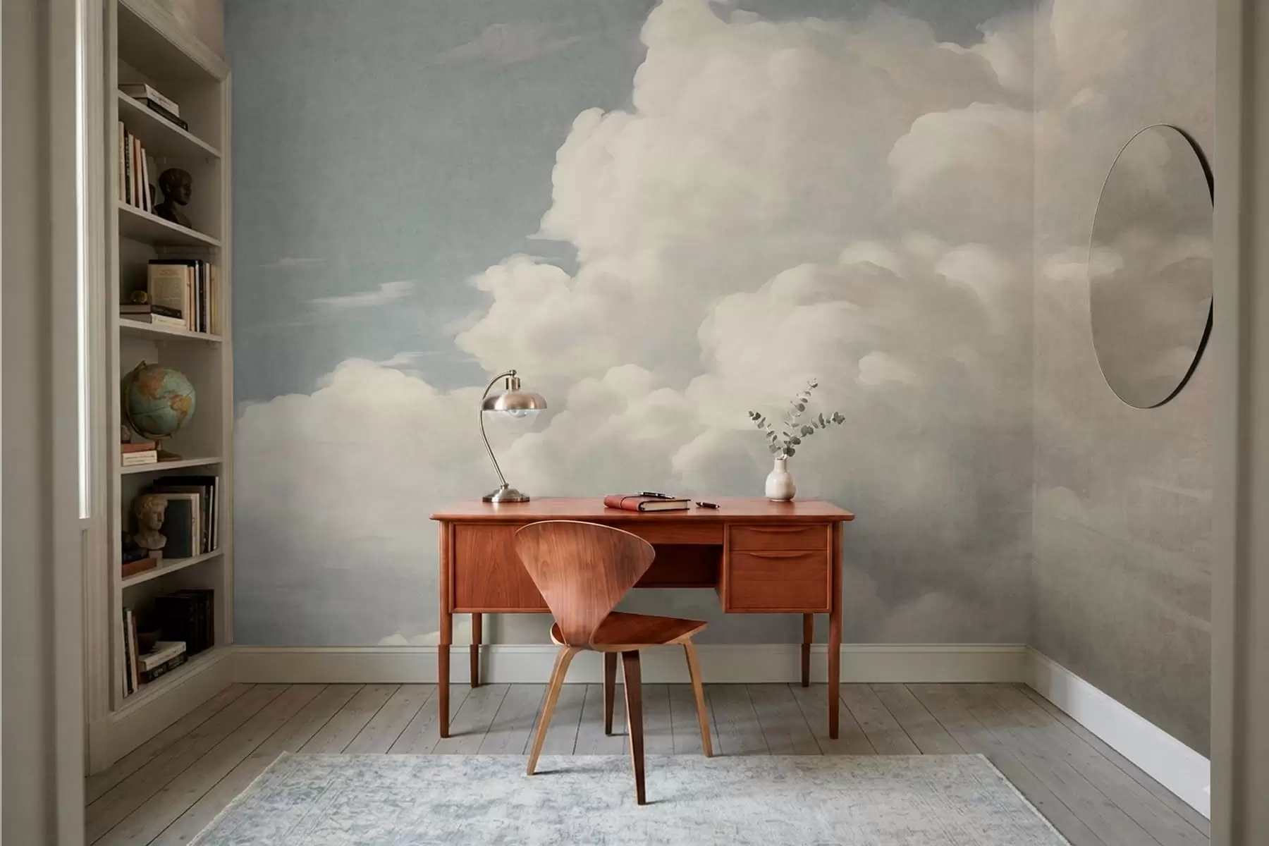 murales de pared Niebla perlada con suaves nubes cremosas que se deslizan por un cielo tranquilo w05855