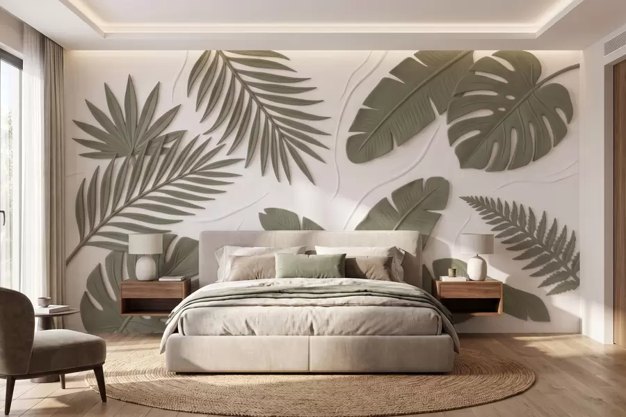 murales de pared Hojas verdes con textura w09995