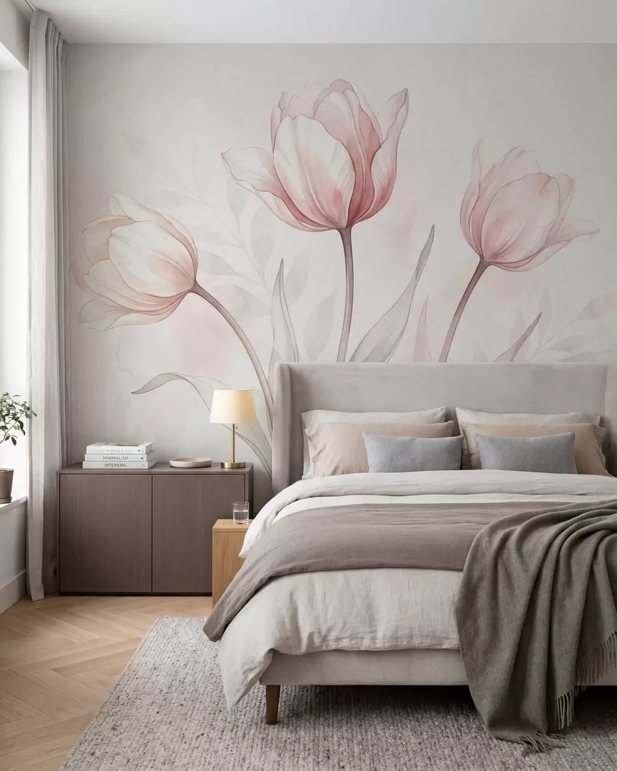 murales de pared Delicados tulipanes en estilo acuarela w10005