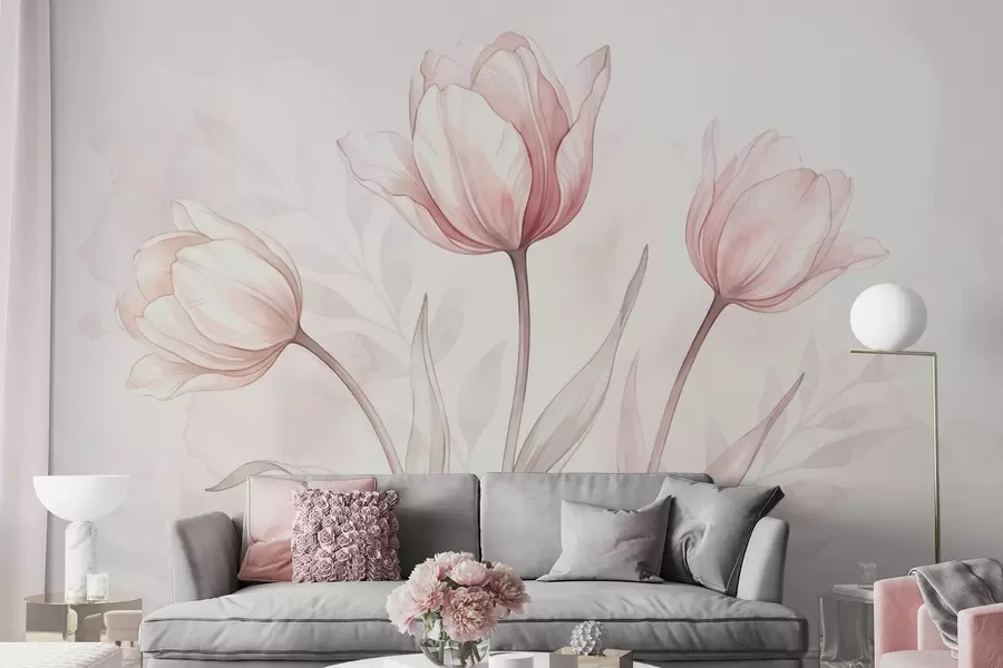 murales de pared Delicados tulipanes en estilo acuarela w10005