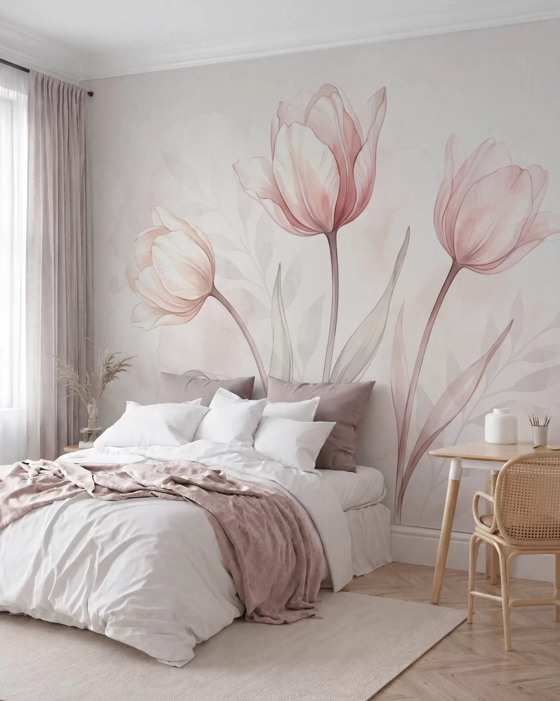 murales de pared Delicados tulipanes en estilo acuarela w10005