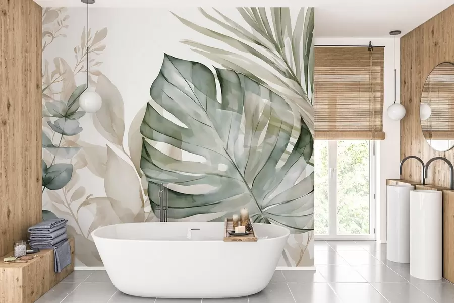 murales de pared Hojas tropicales grandes en estilo acuarela w05867