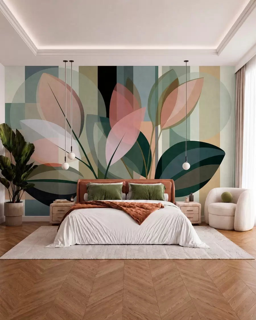 murales de pared Una elegante obra abstracta en la que aparecen plantas w05871
