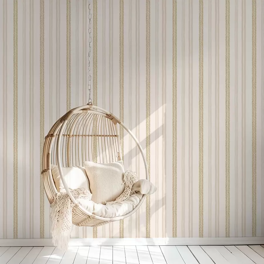 murales de pared Rayas verticales de color beige y adorno de doble trenza a01253