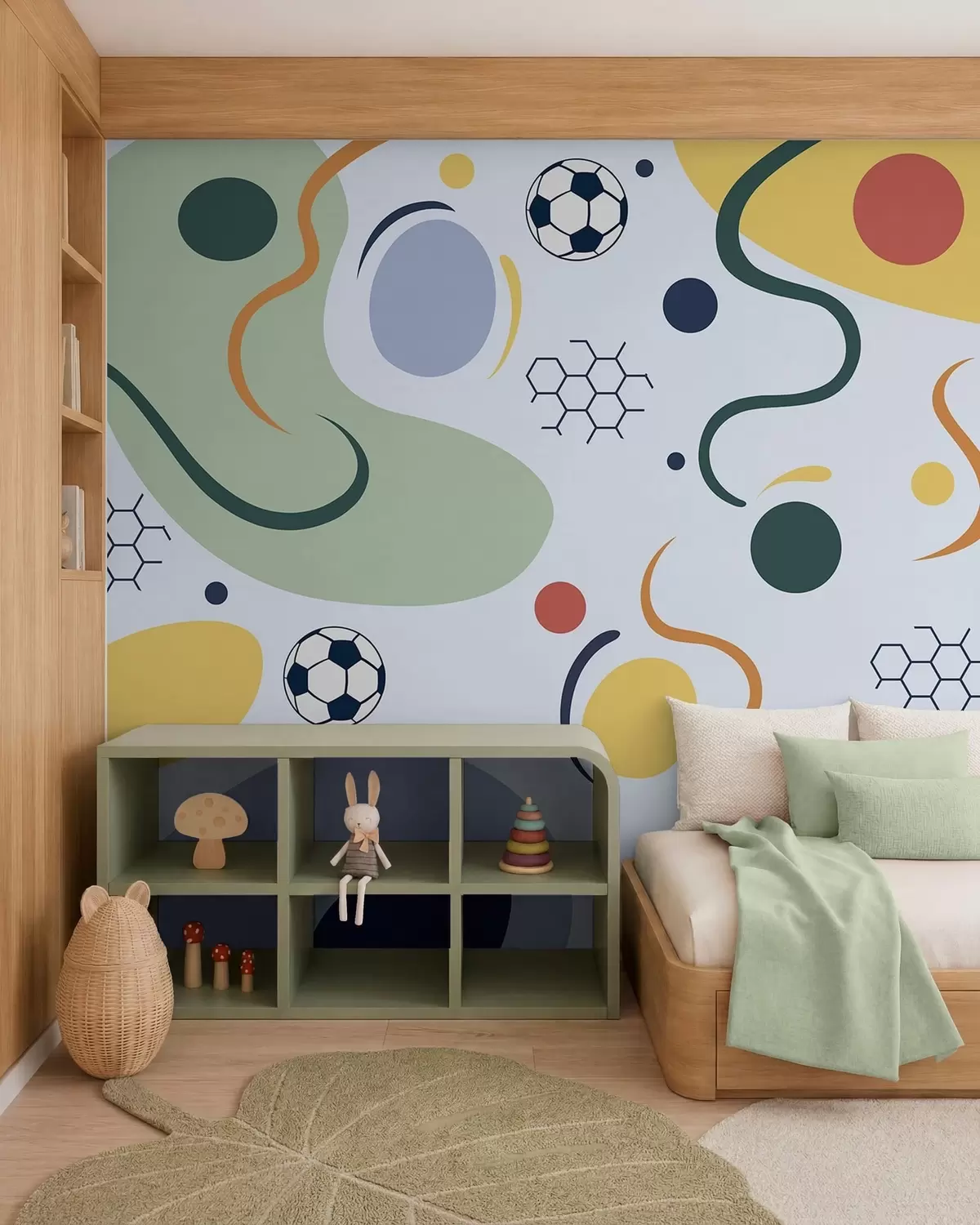 murales de pared Formas abstractas, balones de fútbol, líneas y círculos w05142v2