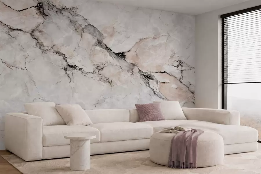 murales de pared Textura de mármol claro con vetas oscuras y beige w05884
