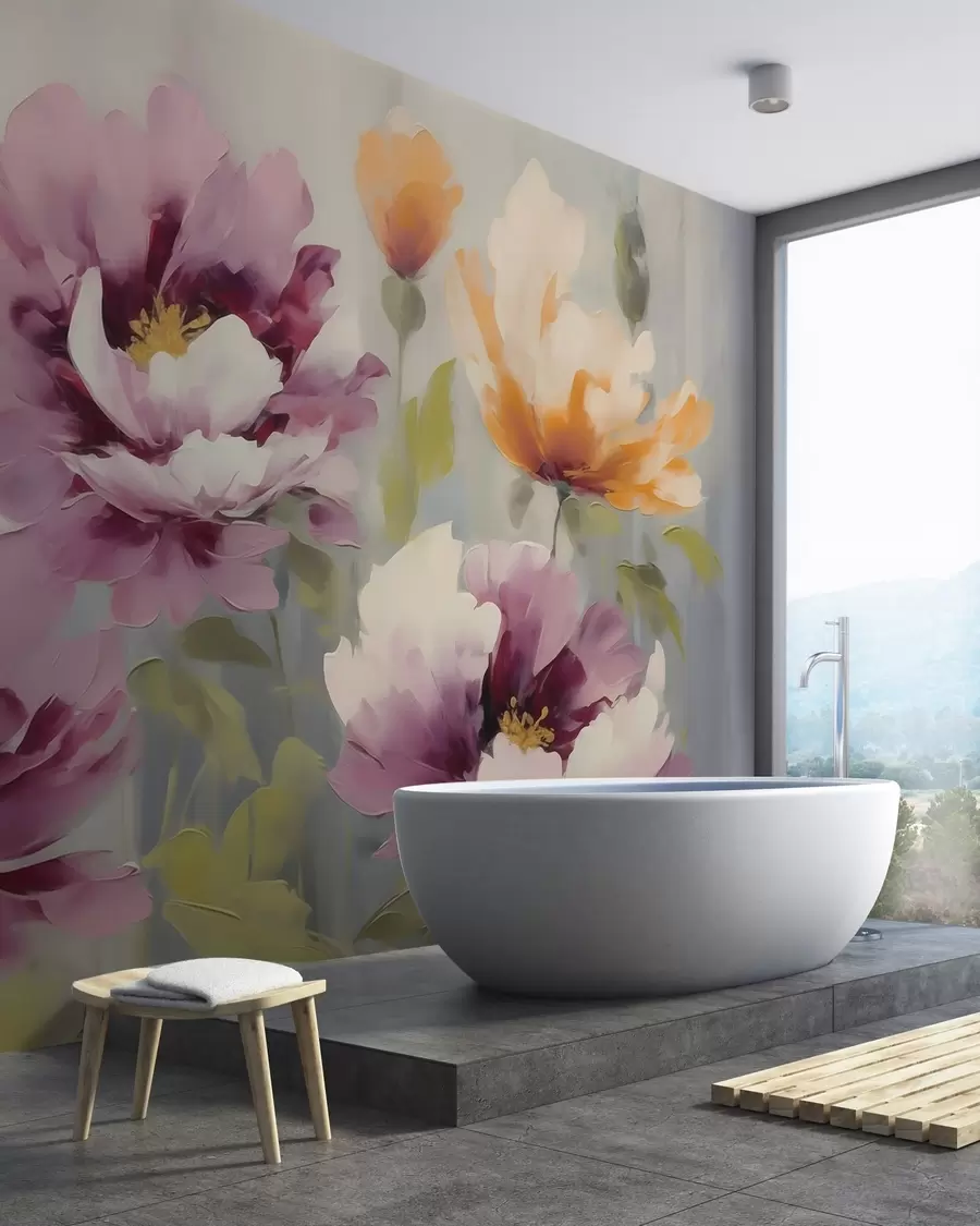 murales de pared Flores abstractas y estilizadas, imitación de una pintura w05848