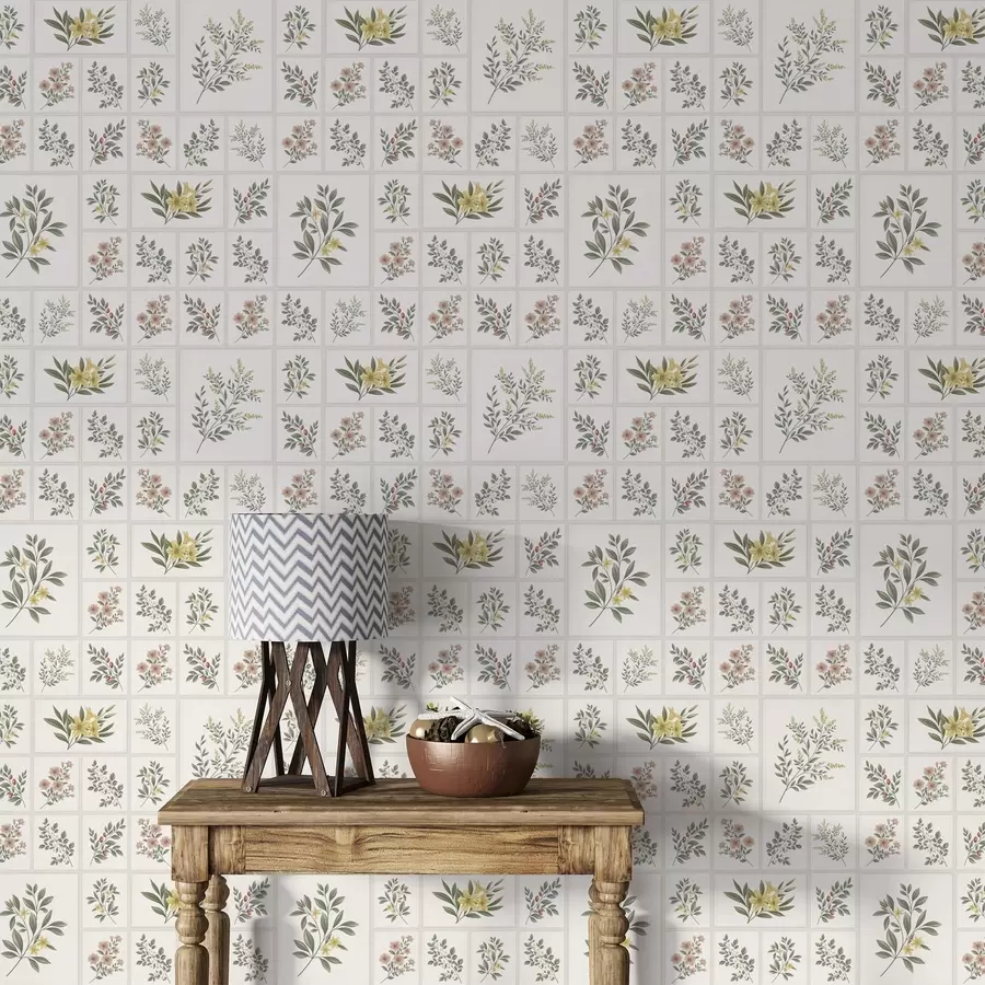 murales de pared Motivo botánico con flores y hojas enmarcadas a01258