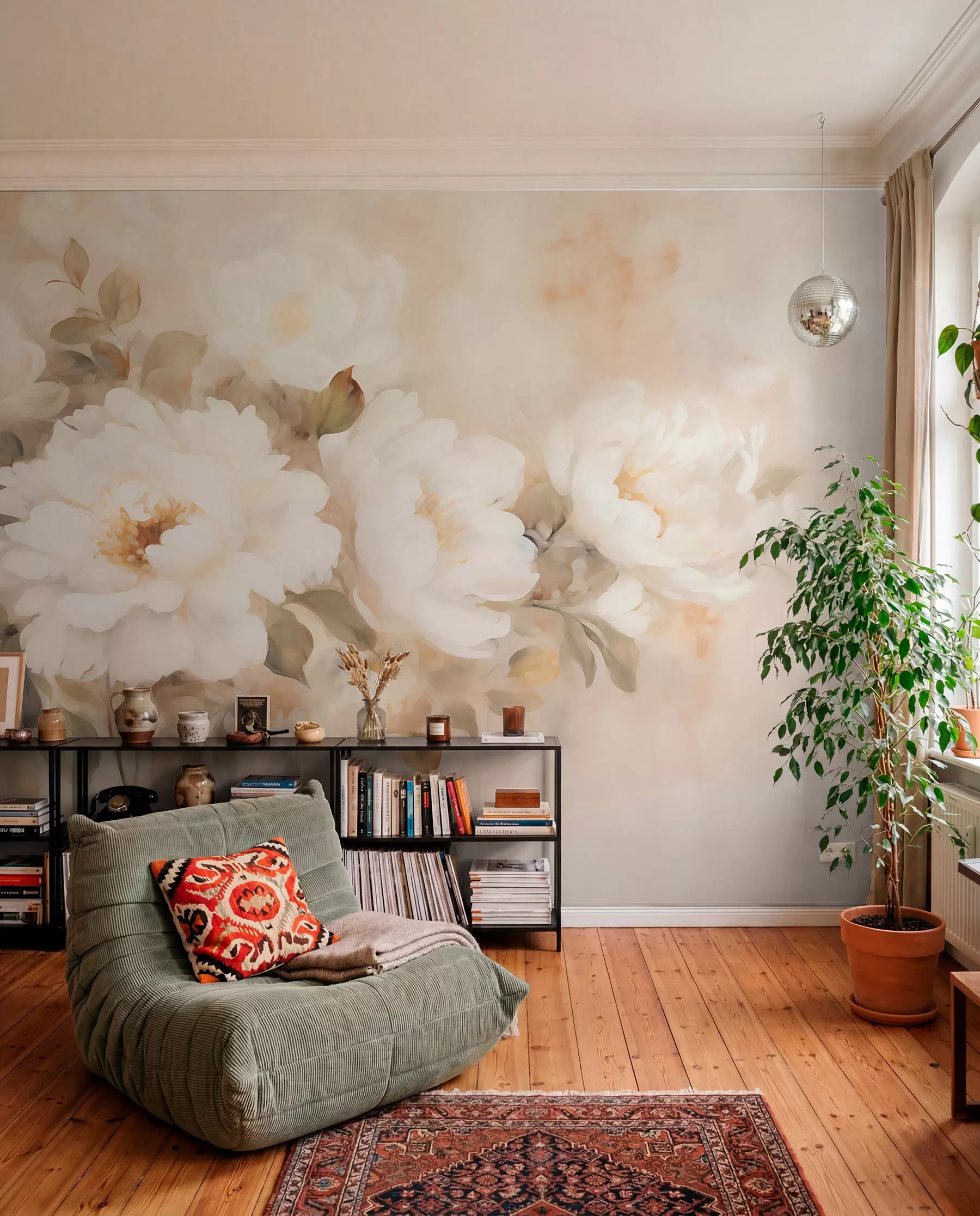 murales de pared Peonías de estilo vintage w05835