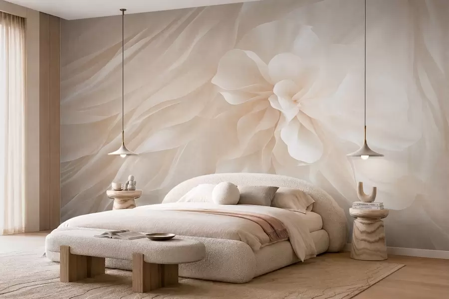 murales de pared Una voluminosa flor blanca entre formas esbeltas y delicadas w05894