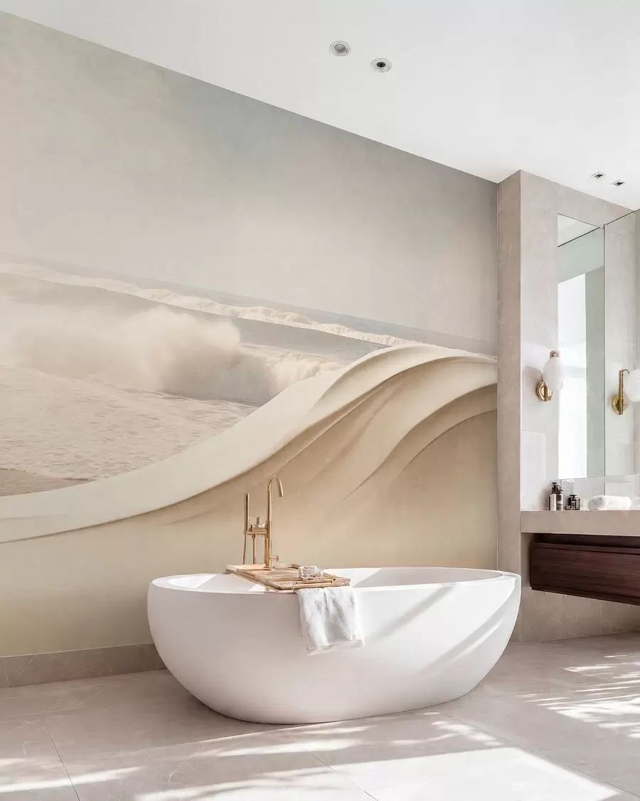 murales de pared Olas del mar entre formas arenosas que fluyen w05895