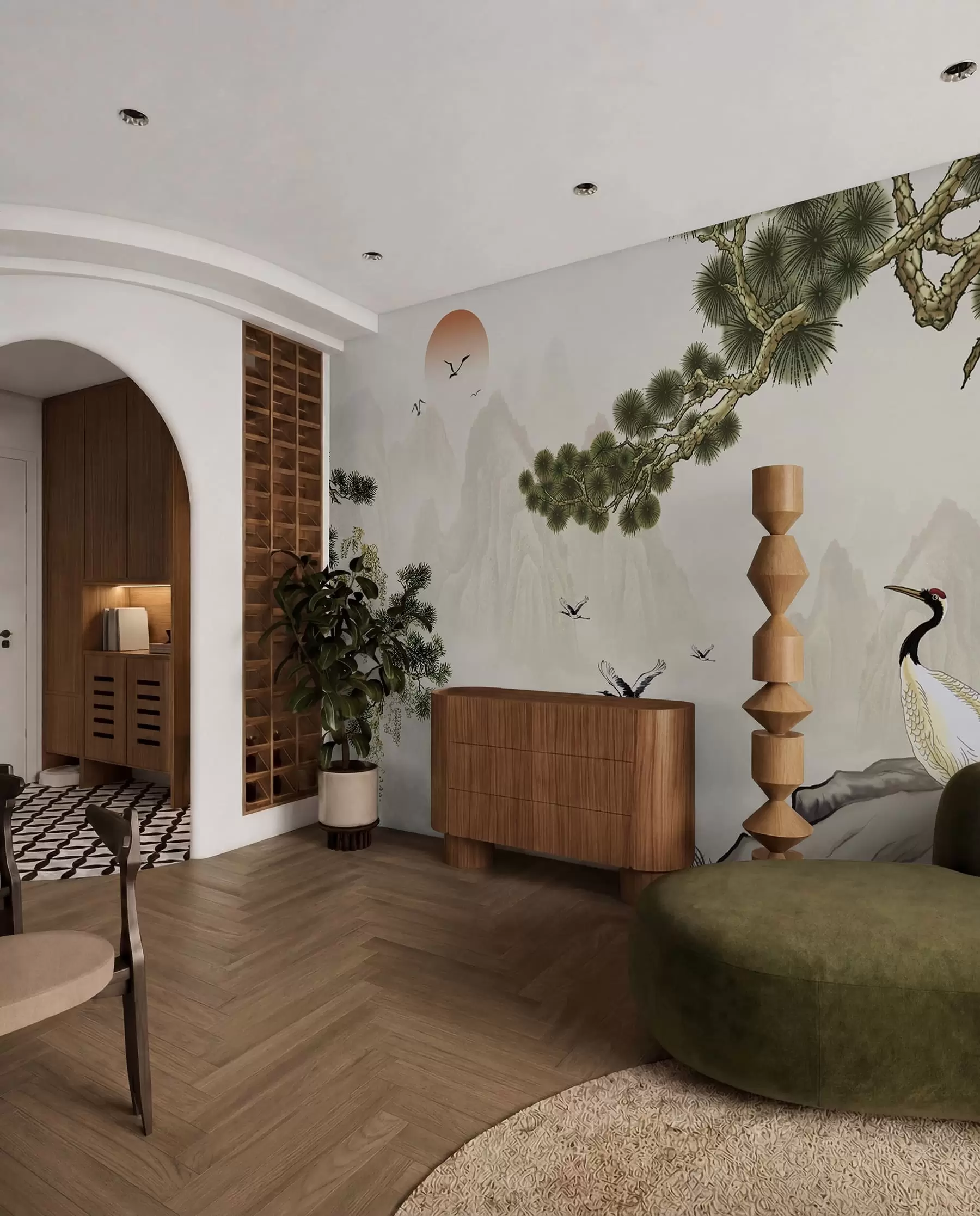 murales de pared Aves bajo los pinos u34508