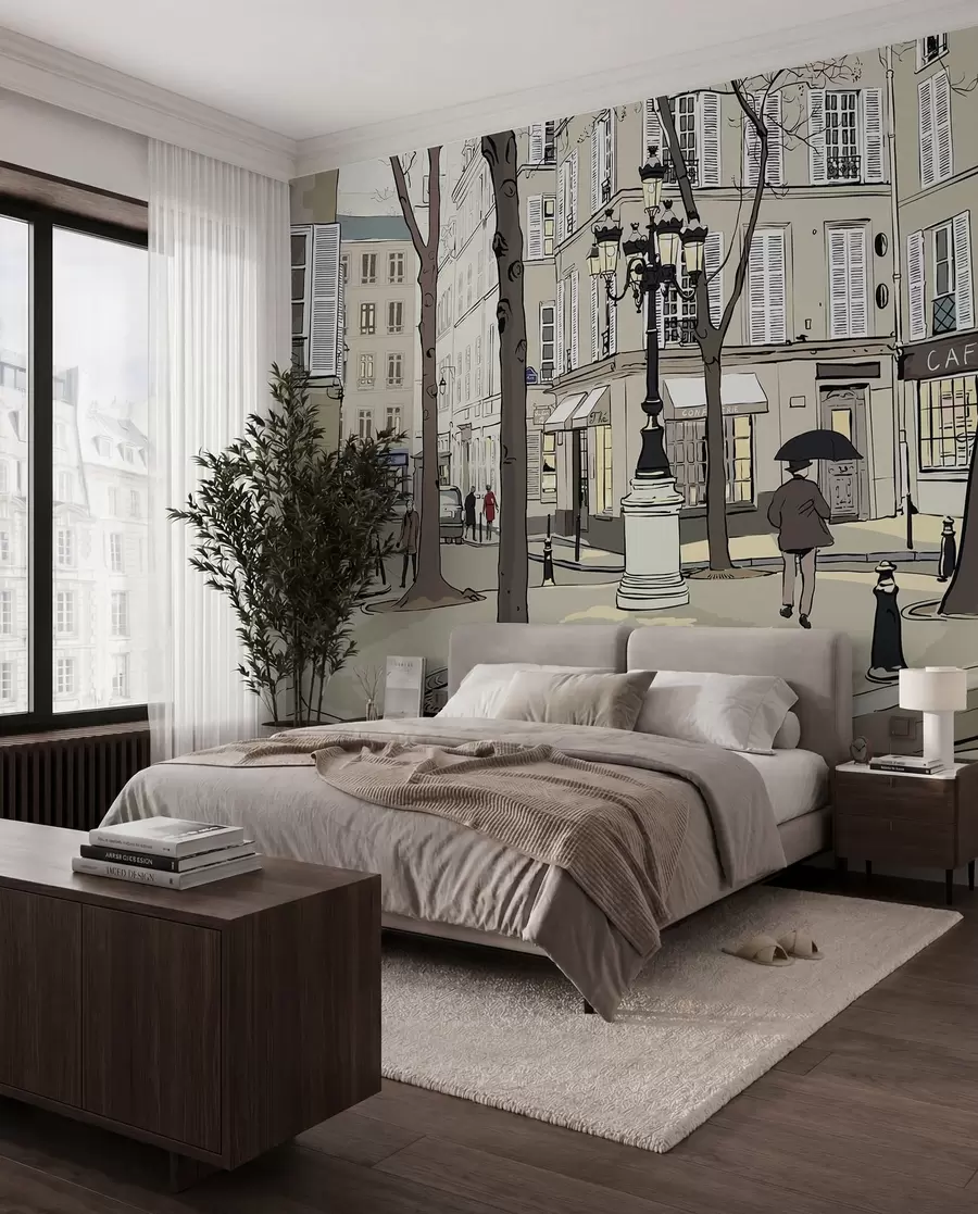 murales de pared Calle con farola en boceto u55549