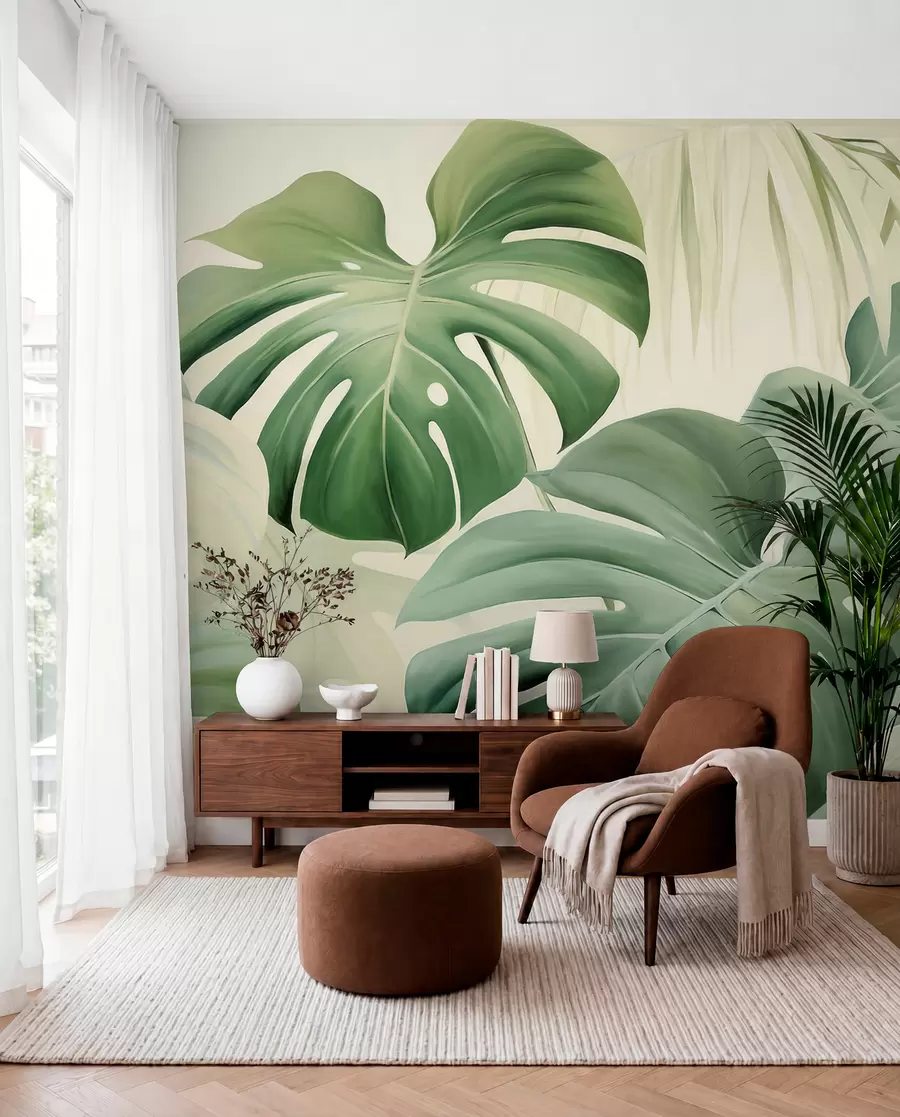 murales de pared Monstera, hojas de palmera w05909