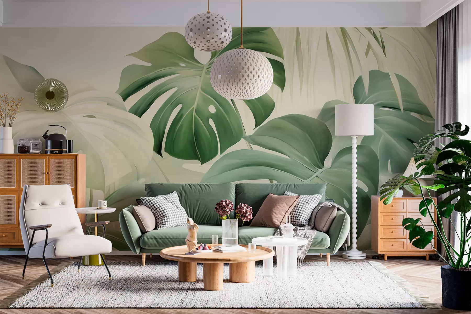 murales de pared Monstera, hojas de palmera w05909