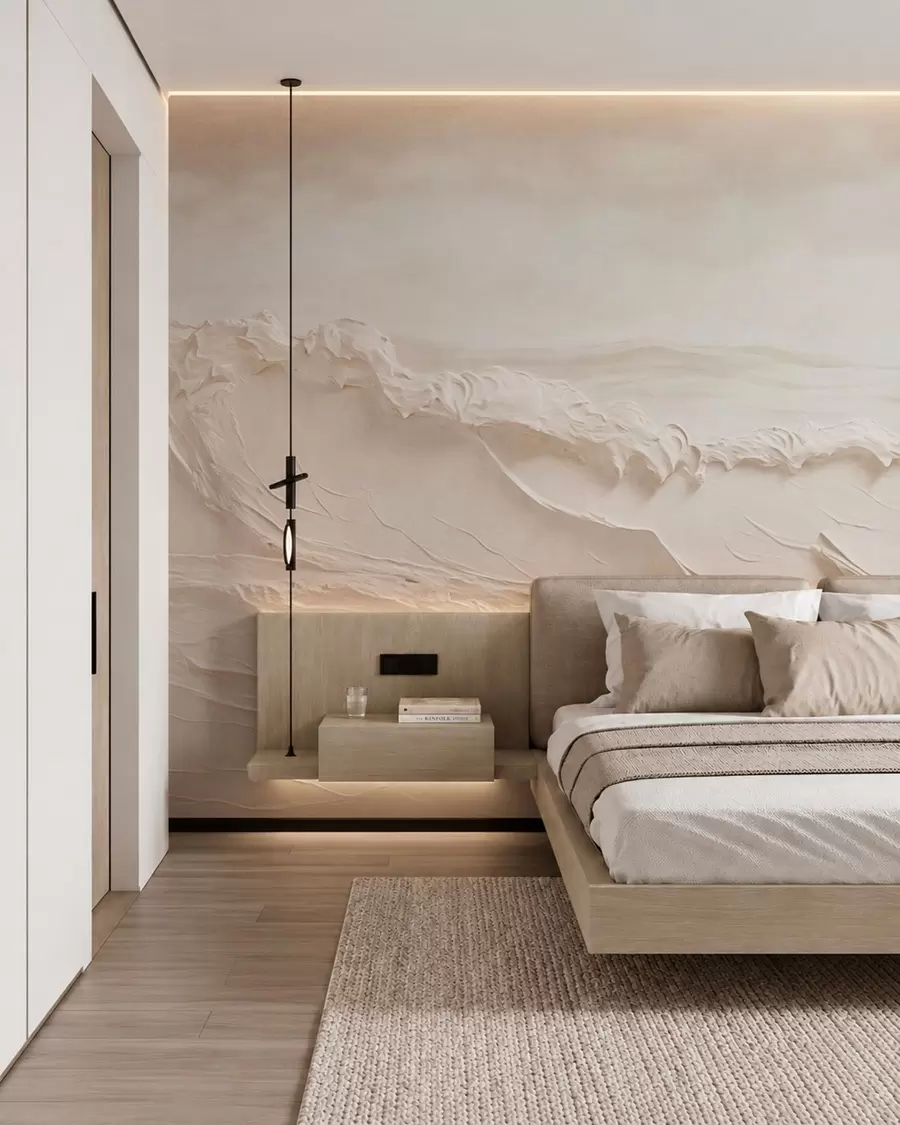 murales de pared Olas marinas claras con textura en tonos cremosos w05898